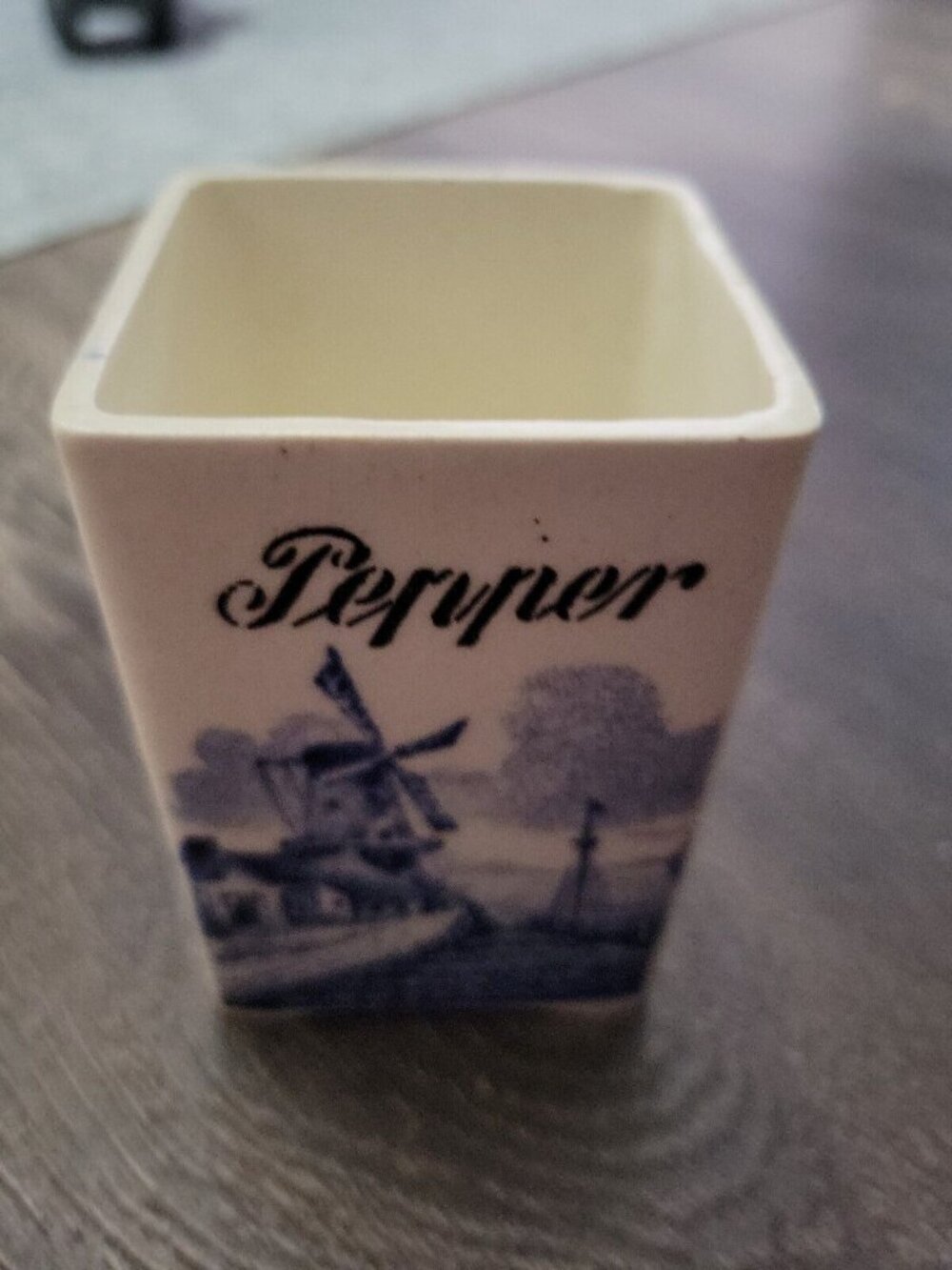 Minerva Porcelain Herb Canister PEPPER Blue White Windmill 3x2in Vtg Germany
